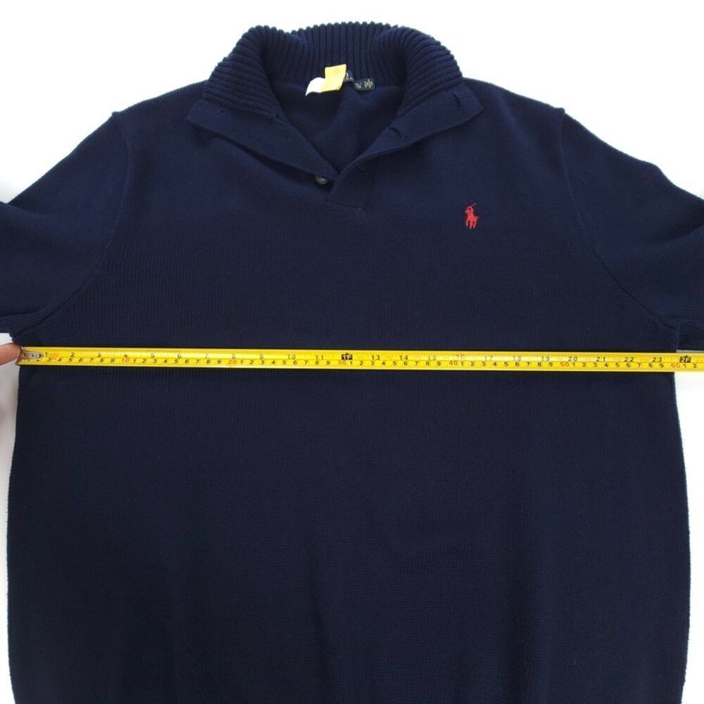 POLO Ralph Lauren Old Money Pullover Sweater Ribbed Knit Fisherman Navy Blue XL - Picture 3 of 8